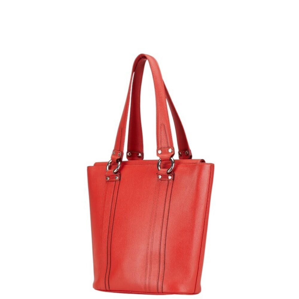 Mcm Tote Leather Bag Handbag Studded Red